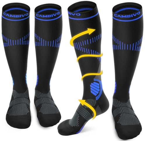 CAMBIVO Medias de Compresión Mujer Hombre 2 Pares, Calcetines Compresion 15-20 mmHg, Medias de Compresion Varices, Calcetines Altos, para Deporte, Running, Avion, Ciclismo, Senderismo, Enfermera