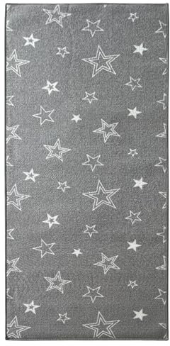 KARAT Teppichläufer Dots&Stars - 80 x 200 cm - Kinderteppich für Jungen und Mädchen - Spielteppich, Teppich für Kinderzimmer, Wohnzimmer, Schlafzimmer (Grey Stars)