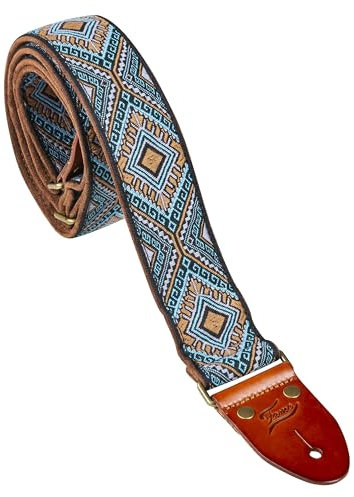 Gitarrengurt für Gitarre und Bass, Multi-Color Jacquard-Muster, Velours, Baumwolle, Lederenden, 1500 mm Länge, 50 mm Breite, Komfort und Stil für Musiker