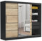 Brent - Kleiderschrank mit Spiegel und Schubladen 235cm Breit Chelsea Tomy, Schwebetürenschrank mit Spiegel, Schlafzimmerschrank, Kleiderschrank Schwarz/Sonoma Eiche