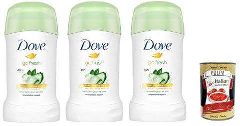 Dove Deodorante Stick Gurken- und Grüntee mit Feuchtigkeitscreme,Deodorant 48h - Deo 3x 40ml + Italian Gourmet polpa 400g