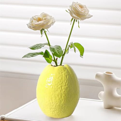Zitronenvase, 19cm/7.48in Keramik Obstvase, Flippige Zitronen Vase, Dekorative Hohe Vase, Blumenarrangement FüR (Zitrone)