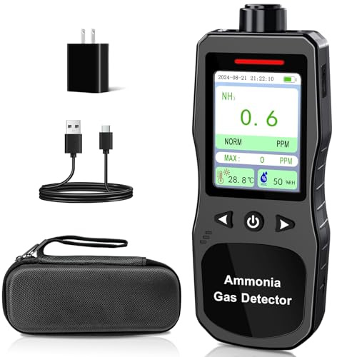 ZYKYCX Portable Ammonia Gas Detector, 0-200 PPM Rechargeable Ammonia Gas Monitor, Digital Air Quality NH3 Gas Meter with Temperature Humidity Tester for Farm, Poultry, Pig & Livestock