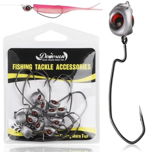 Dovesun Swimbait Jigkopf 12 Stück Ned Rig Jigköpfe ohne Unkraut mit 3/0 Texas Rig Haken zum Barschangeln, 1/8 1/5 1/4 3/8 Unzen gemischt