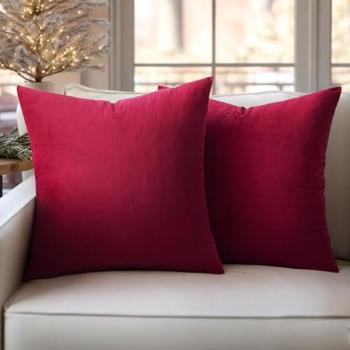 Slozzi 2er Set Samt Kissenbezüge Haushalt Dekokissen Dekorative Kissenhülle Weich Sofakissen für Sofa Schlafzimmer Wohnzimmer 50x50 cm Weinrot