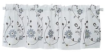 Epinki Scheibengardinen Tür, Gardinen Kurz Halbtransparent Stickerei Blumen Blätter, Polyester Grau Kaffee Gardinen Voile für Privatsphäre Fenstervorhang Wohnzimmer, 1er, 130x41cm(B*H)