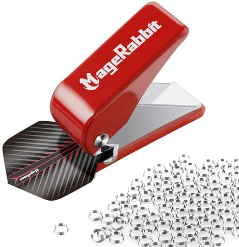 MageRabbit Dart Flight Locher mit 100 Metall-O-Ringen, Dart Werkzeug für präzises Stanzen, Dart Zubehör,Rot,Dartstanzer
