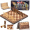 HOVIBU 3 en 1 Ajedrez Magnetico de Madera Portatil, PlegableAjedrez Damas y Backgammon, Juego de Ajedrez de Rompecabezas, para niños y Adultos