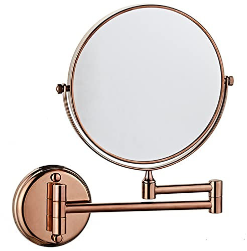REWIS Miroir de Maquillage Mural, Miroir de courtoisie grossissant Double Face HD de 8 Pouces, Miroir de Rasage cosmétique réglable pivotant à 360 ° pour Salle de Bain,Rose Gold,7X