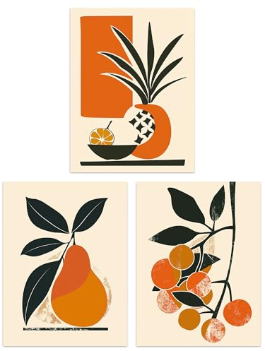 Wee Blue Coo Set of 3 Prints Summer Fruit Boho Mid Century Orange Kitchen Poster Wall Art A4