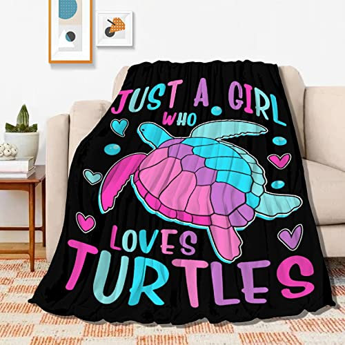 Sea Turtle Decke, Just Girl Who Loves Turtles, weiche Decken und Überwürfe, Flanell, gemütlich, leicht, Geschenk, perfekt für Bett, Sofa, Couch, 127 x 101 cm, klein für Kinder