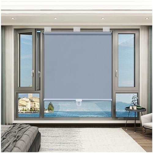 Total Verdunkelungsrollo für Fenster/Türen, ohne Bohren, Thermo-Rollos Sonnenschutz, Grau, 35 x 175 cm