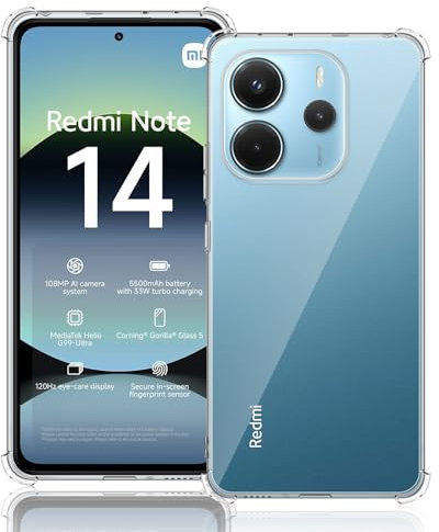 TUTUO Schutzhülle für Xiaomi Redmi Note 14 4G Hülle (Nicht für 5G), Crystal klares Silikon Handyhülle mit Stoßfest Schutzecken, Anti-Kratzt, Vergilbungsbeständige dünne Soft TPU Protector Case