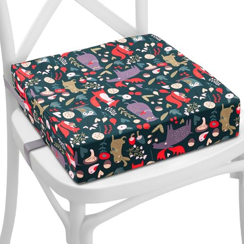 Rehausseur chaise enfant 33 x 33 x 8 cm - Coussin réhausseurs chaises haute pour enfants voyage e maison Réhausseur en mousse avec taie d'oreiller lavable animaux de la forêt