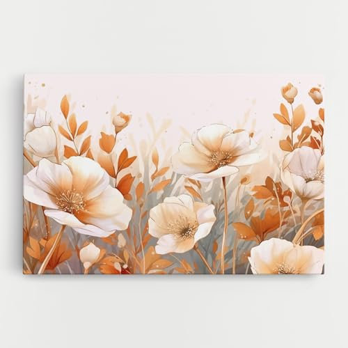 ARTHUB® Leinwandbild 40x60 cm, Orange Cream Poppy | Wohnzimmerdekoration, Hängende Bilder, Wanddekoration, Heimdekoration, Blumen, Mohnblumen