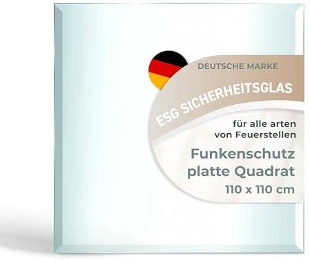 Funkenschutzplatte Glas Quadrat 110x110cm – Glasplatte für Kaminofen - Kaminglas eckig mit Dichtlippe - 8mm ESG Kamin Glasplatte mit Facettenschliff – Kaminschutz Feuerplatte für Kaminofen