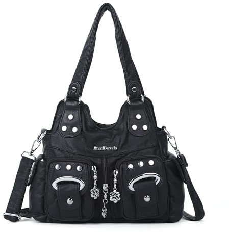 Angel Kiss Kleine Hobo-Umhängetasche für Damen, mehrere Taschen, veganes Leder, Hobo-Handtaschen, Tragetasche mit Crossbody-Gurt, Schwarz