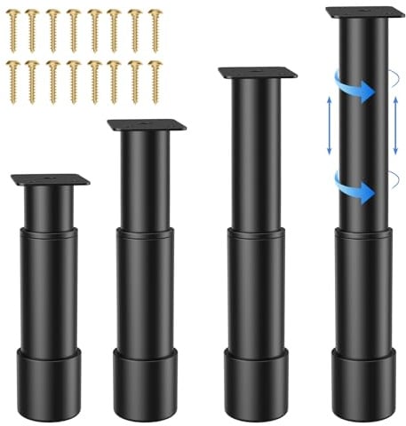Casgee 4 Stück Möbelfüße 8-12cm Höhenverstellbar, Metall Füße mit Gummifüßen für Schrank, Sofa - Schwarz