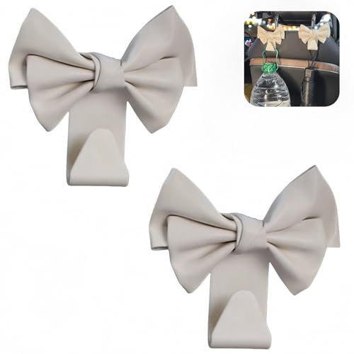 2PCS Car Bag Hooks,Car Purse Hook,Auto Hooks,Cute Bow Car Seat Headrest Hook,Car Hooks for Bags,Car Storage Hooks,Car Seat Hooks,Back Seat Headrest Hanger,Car Headrest Hooks,Car Handbag Hooks,White