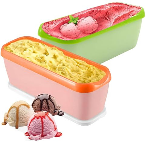 YouXiaor 2PCS Recipientes Conservación de Helados,Recipientes para Helados de 1,5 l,Contenedores de Hielo para Helados,con Tapa de Silicona,Apilables para Congelador para Yogur