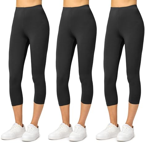 Merry Style Damen Leggings 3/4 Capri Leggings aus Viskose MS10-144 (Schwarz/Schwarz/Schwarz, XS)