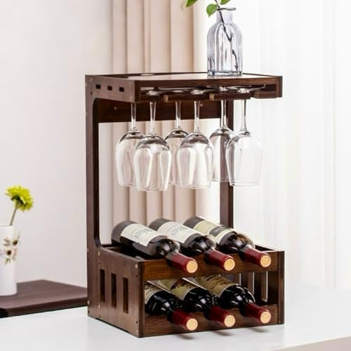 Weinregal Holz Flaschenregal Wand Schmal: Wine Rack Wandmontiertes Weinschrank Weinflaschen Stemware Glashalter Vintage Schnapsregal für Bar Weinkeller Keller Schrank Speisekammer (31.5x27x53cm)