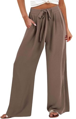 Surttan Sommerhose Damen Leichte Große Größe Boho Freizeit Hose Lang Locker Sommer Strandhose Elegant Weitem Bein Hosen Weich Bequem Stoffhose Leicht Strandhosen mit Kordelzug Gerade Hose für Frauen