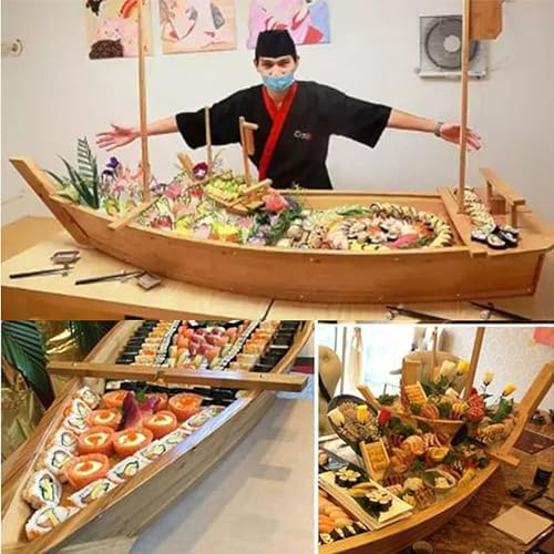 Bateau à sushi en bois – Plateau à sushis en bambou pour sashimi et apéritifs, style japonais, pour la maison, les restaurants, les fêtes