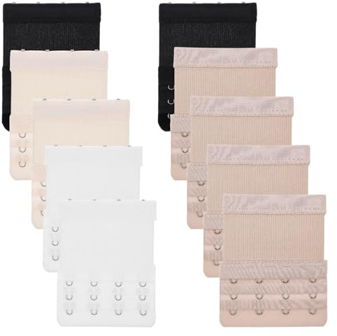 ElevateTech Damen-BH-Verlängerungen mit 4 Haken, 10 Stück 3-reihig Dehnbare BH-Trägerverlängerungen Weiche BH-Bandhaken-Verlängerungsgurt BH-Verlängerung mit 4 Haken Übergröße