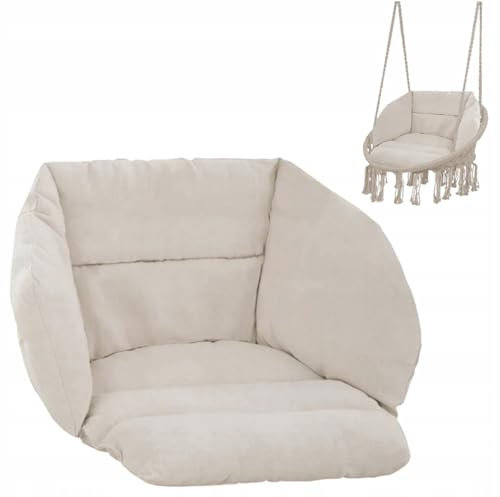 Hängesessel 200kg zum Aufhängen | Schaukelkorb | Hängekorb wetterfest | Hängestuhl Indoor & Outdoor (Kissen beige)