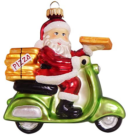 Krebs Glas Lauscha - Weihnachtsdekoration/Christbaumschmuck aus Glas - Weihnachtsanhänger - Motiv: Weihnachtsmann auf Vespa - Größe: ca. 10 cm