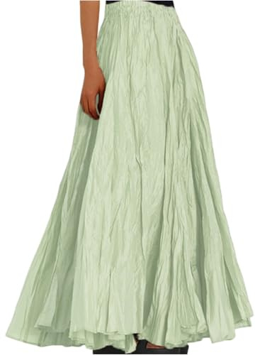 JKJFJKA Jupe Longue Femme Été Taille Haute Plissée Maxi Jupes de Plage Loisir Élégante A Line Grandes Tailles Élastique Ceinture Confortable Plissée Jupon Vert Clair M