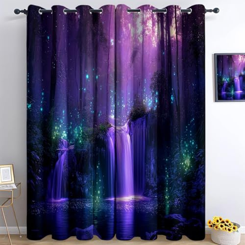 Generisch Blickdicht Vorhang Fantasie-Wasserfall B75 x H166cm Verdunkelungsvorhänge für Schlafzimmer Wohnzimmer, Ösen Gardinen, Kälteschut Thermovorhang, Dekoschals 2er Set