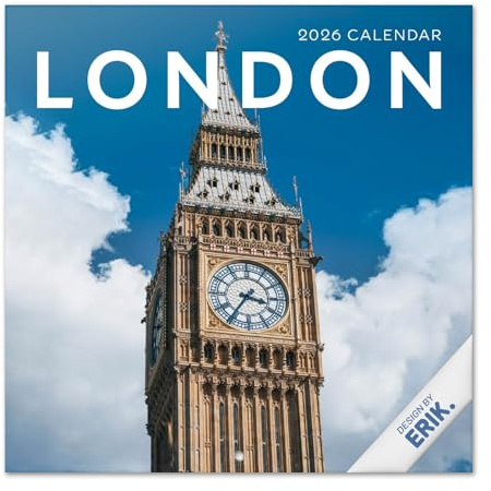 Grupo Erik Kalender 2026 Wandkalender London Kalender 2026 Familienplaner 30 x 30 cm 12 Monate + Letzten 4 Monate 2025 auf einer Seite - Offizieller Fanartikel Merch