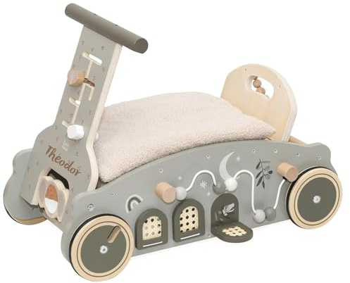 Label Label – Personalizzabile 3 in 1 giocattolo in legno verde oliva – Altalena & Passeggino – per neonati e bambini a partire dai 12 mesi – Personalizzato con nome