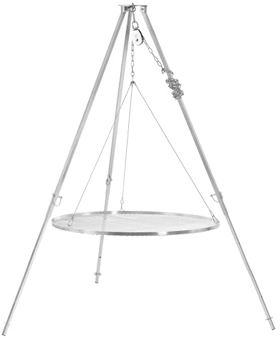 BBQ-Toro Griglia a tre zampe in acciaio inox con diametro di 90 cm | 108 – 174 cm | Treppiede per barbecue girevole | Struttura in ferro a tre zampe | Griglia sospesa, griglia a tre zampe