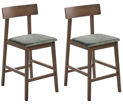 Beliani Barstuhl 2er Set Holz Dunkelbraun/grün mit Polster Fußstütze ohne Armlehnen Isanti