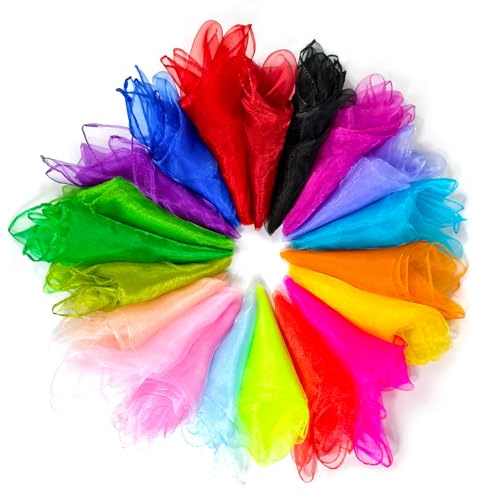 Quelcc 20 Stück Jongliertücher, 60 x 60 cm Bunte Seidentücher, Square Chiffontücher für Kindergarten Kindershow Sensorisches Jonglieren Tanzen Party-Aktivitäten Zubehör Dekoration