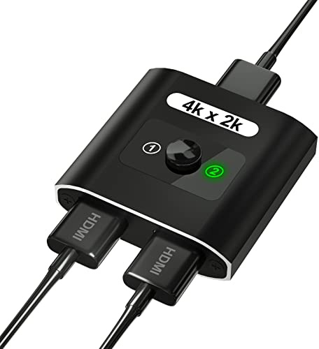 HDMI Switch 4K HDMI Splitter, Aluminium 2.0 HDM Splitter 1 in 2 Out & 2 in 1 Out, Bi-Directional 4K @ 60Hz 3D HDR 1080P HDM AB Switcher Box for DVD X Box Roku TV Fire Stick Blu Ray PC
