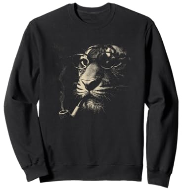 Raffinierter Löwe mit Brille Pfeife Vintage Art Sweatshirt
