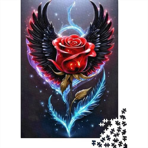 Schwarze Flügelrose 1000 Stück Premium-Kartenstock Puzzle-Set Erwachsene Puzzles Bildungsspiel Herausforderung Spaß Geschenk Geschenkidee 38x26cm/1000pcs