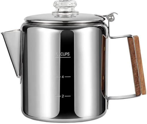 boxoon Coffee Percolator, 1.5L 50.7 oz 6 Cup 304 Stainless Steel Pot Coffee Maker with Glass Top and Wood Handle, Stove Top Percolator for Home Camping Outdoor, 4.9 x 6.5 in