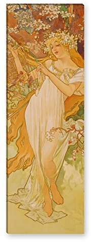 Wandkings Leinwandbilder von Alfons Mucha - Wähle ein Motiv & Größe: Der Frühling - 30 x 90 cm