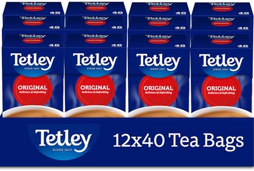 Tetley Original Black Tea Bags - Full Flavoured British Brew - Perfect for Breakfast or Anytime - Rainforest Alliance Certified - 480 Teabags (12x40 Pack)