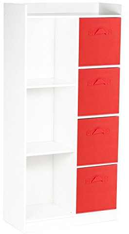 URBNLIVING Bücherregal, Holz, 7 Würfel, 4 rote Schubladen, Weiß