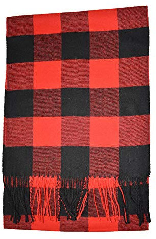 KGM Accessories Superweicher Kaschmir-Schal für Herren und Damen – Kariert, Rot_Schwarz