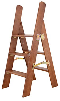 Klappstufen Klapptritt Holz Trittleiter 3 Schritt leicht Faltbarer Tritthocker Klappleiter Regal Treppen Treppenstuhl - 300 lb Kapazität (braun)