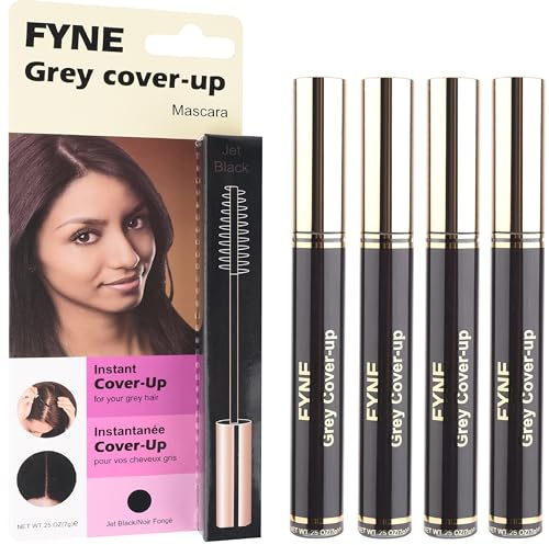 FYNE Root Touch Up Hair Mascara – Pack of 4 - Instant Jet Black Grey Hair Cover Up - Magic Retouch Temporary Hair Colour for Men & Women