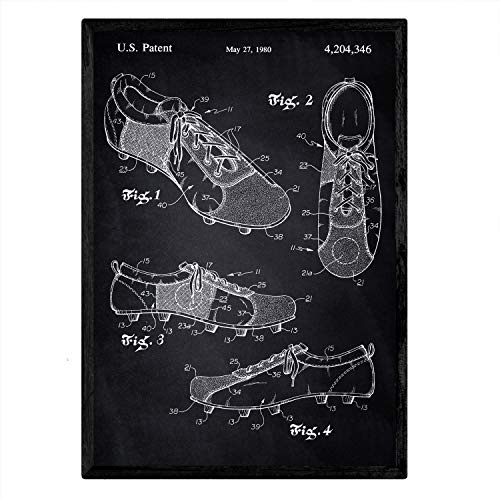 Nacnic Poster Patent Fußballschuhe. Blatt mit altem Design-Patent A3-Format mit schwarzem Hintergrund
