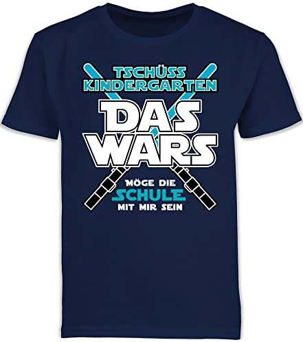 Kinder T-Shirt Jungen Schulanfang - Einschulung Junge - Das Wars Kindergarten Tschüss Kita - 140 (9/11 Jahre) - Navy Blau - Geschenke zum ersten Schultag Shirt Schulkind schulanfänger kiga Schule